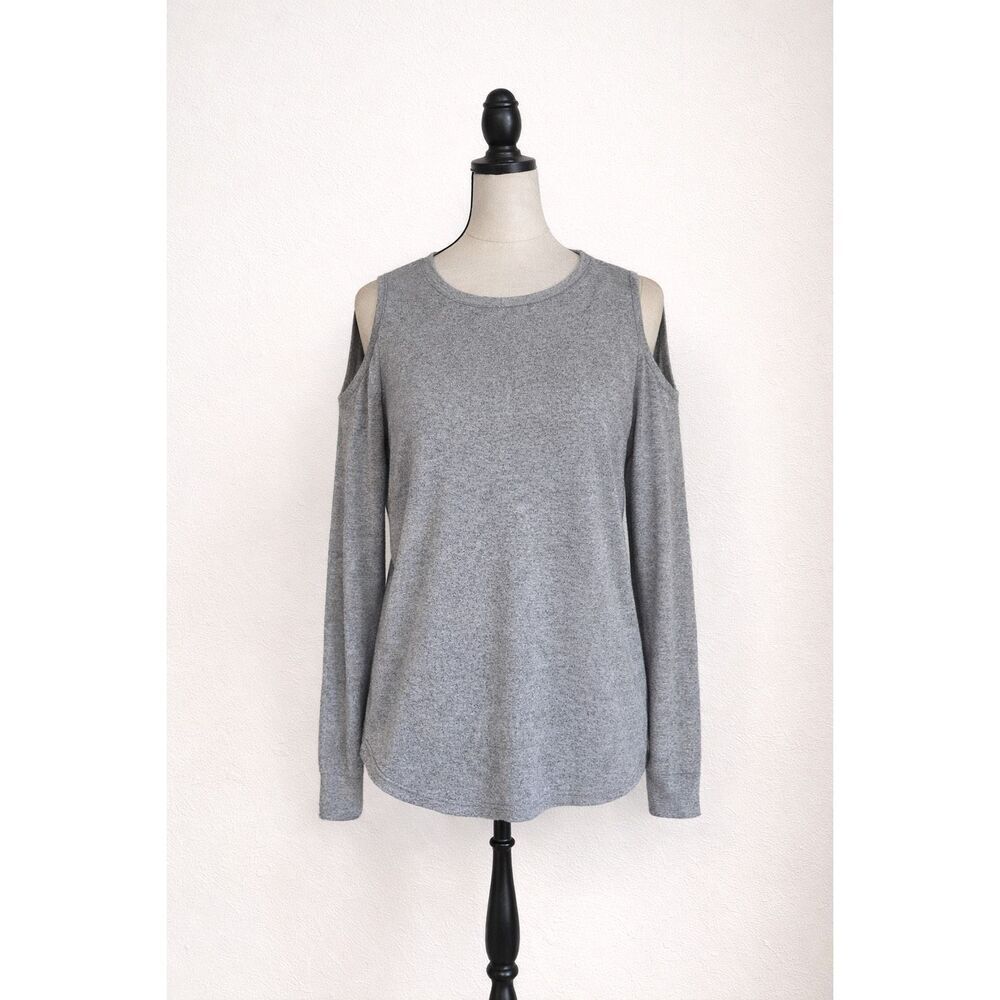 Design Lab Lord & Taylor Gray Cold Shoulder Pullover Sweater | Size L